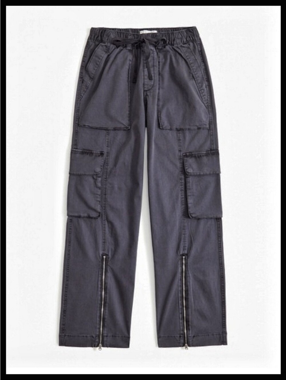 NWT Abercrombie & Fitch High Baggy Cargo Pants Garment Dyed Gray Medium Short